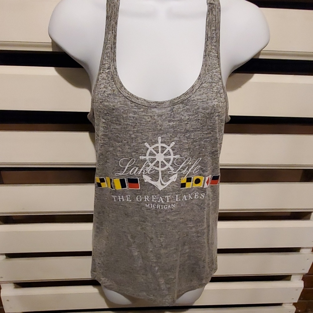 Exist Gray Lake Life Tank Top with Nautical Flag Detail